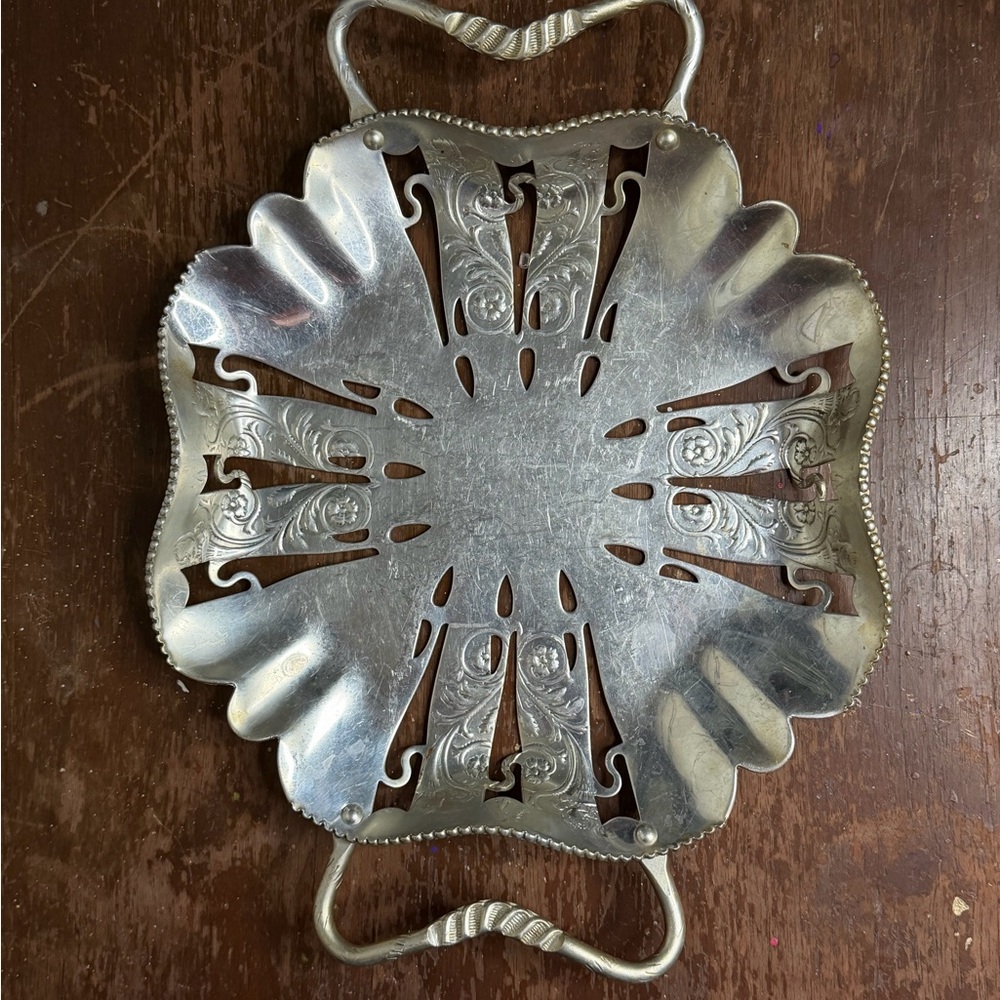 Vintage Art Nouveau Forged Aluminum Handled Serving Tray - Unmarked Tray